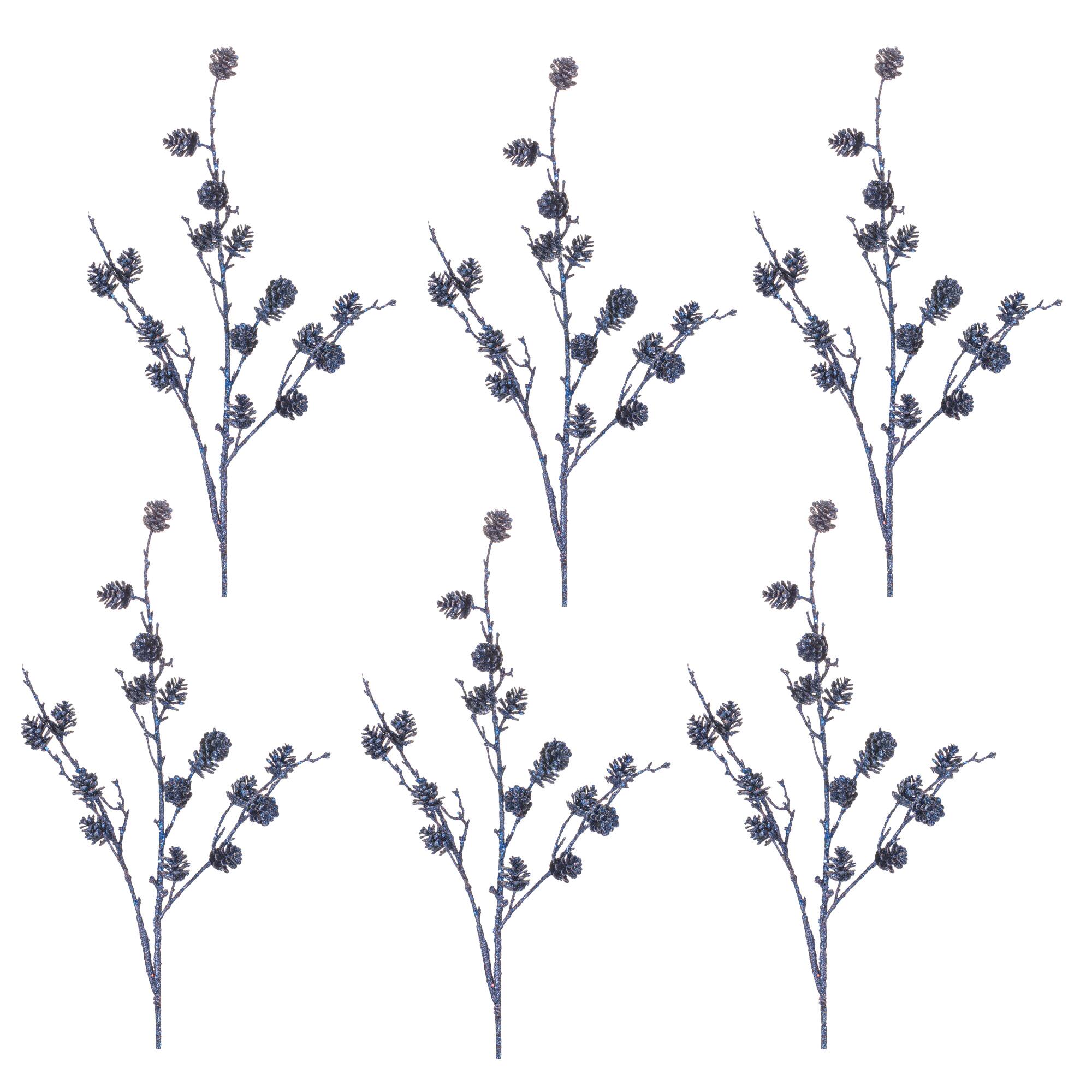 39" Glittered Blue Pinecone Twig Sprays, 6ct.